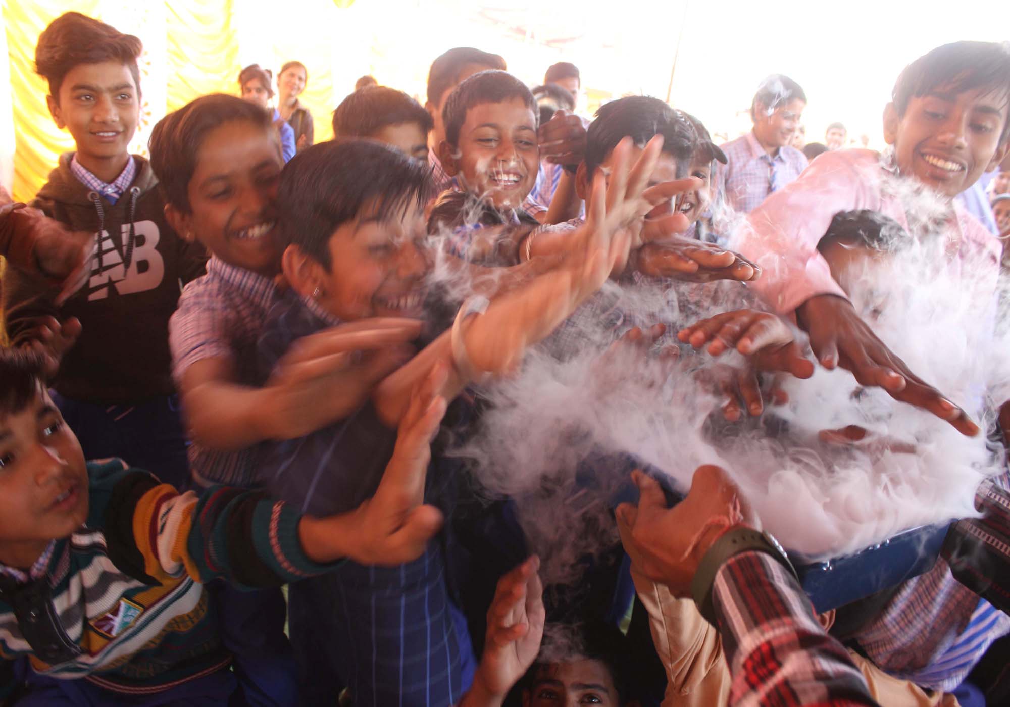Children thrilled to travel on artificial clouds