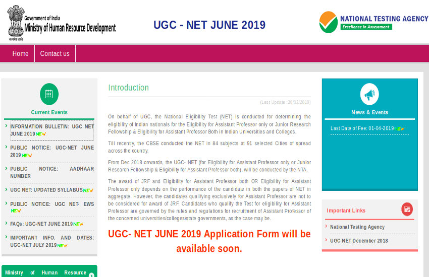 UGC NET June 2019 Registration Process