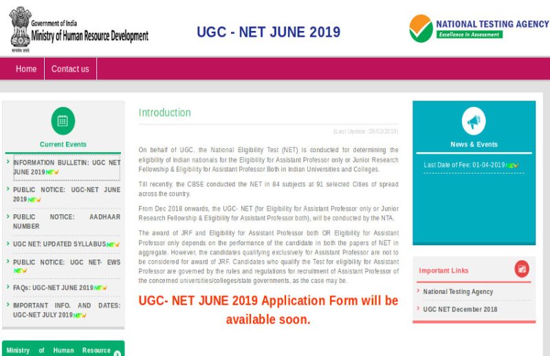 UGC NET June 2019 Registration Process