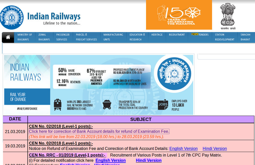 RRB Group D Recruitment 2019 Fee Refund Process