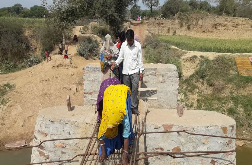 In the village of Rajasthan, a student traveling to school between the
