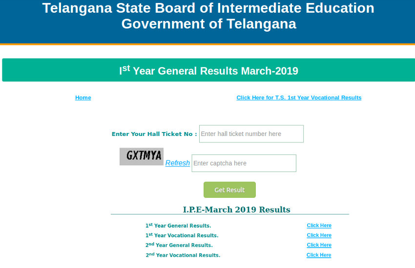 TS Intermediate 1st and 2nd year result 2019