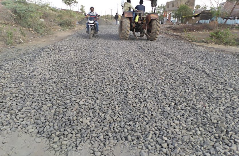 After long time, construction of road construction started at Malkhedhi station