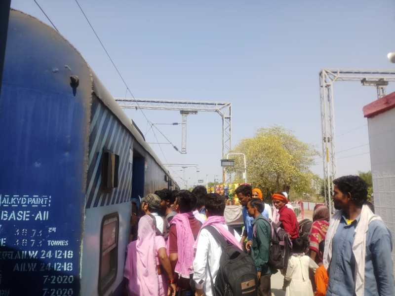 Travelers while sitting in the train