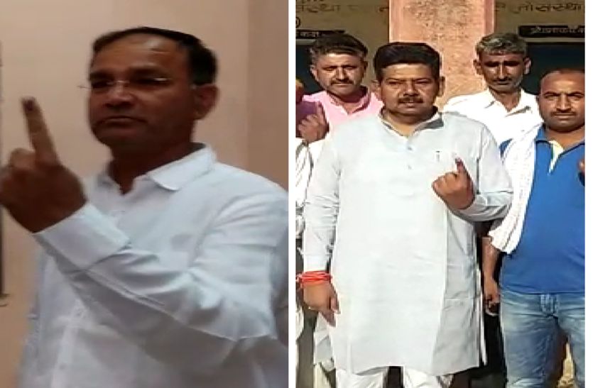 Minister Bhanwar Singh Bhati and candidate Madangopal meghwal voted