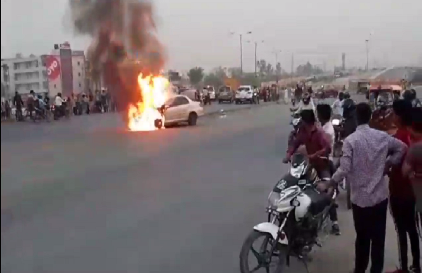 burning honda city car