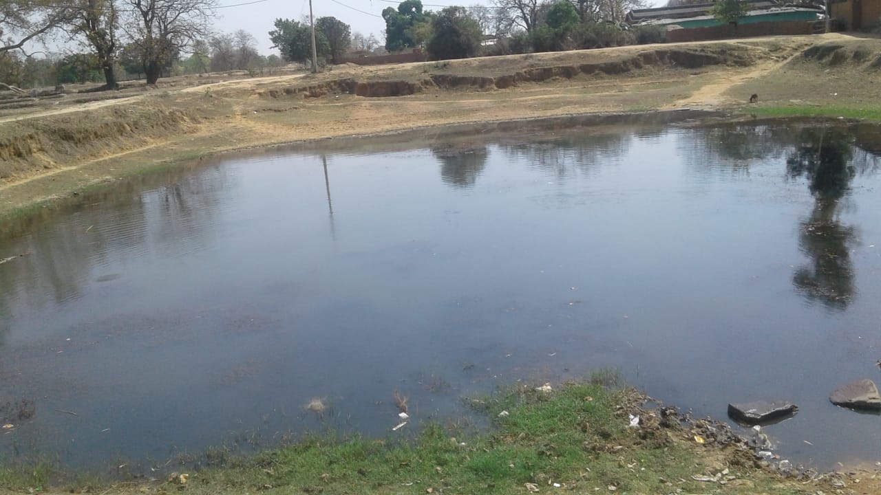 Black water of the mine coming into the pond, Koraja ward is forced to