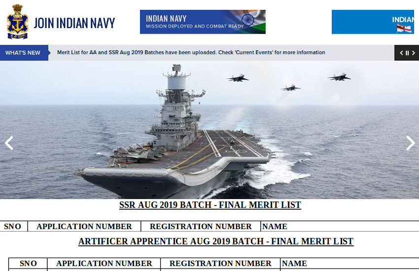 Navy SSR, AA, MR Final Merit List 2019