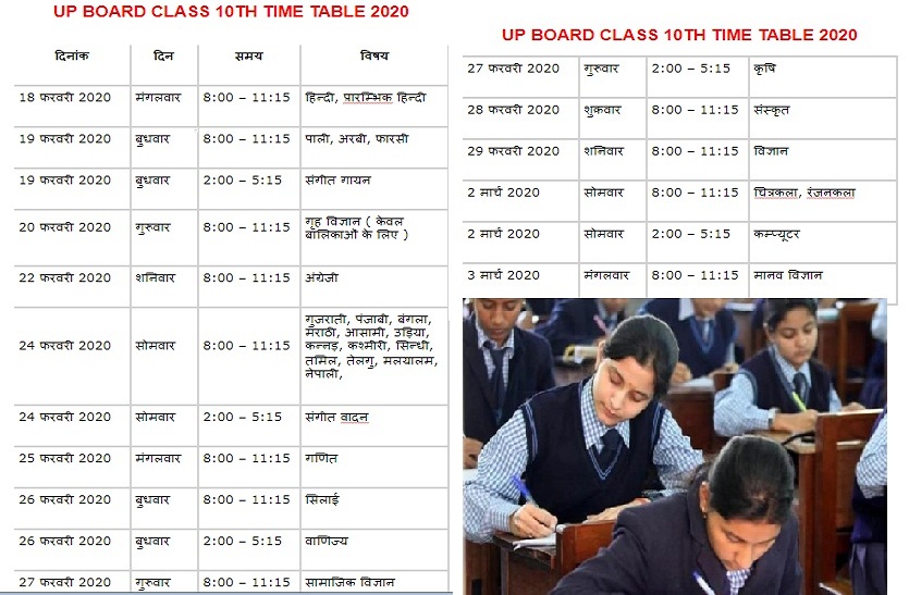 up board exam 2020 10th high school time table download pdf