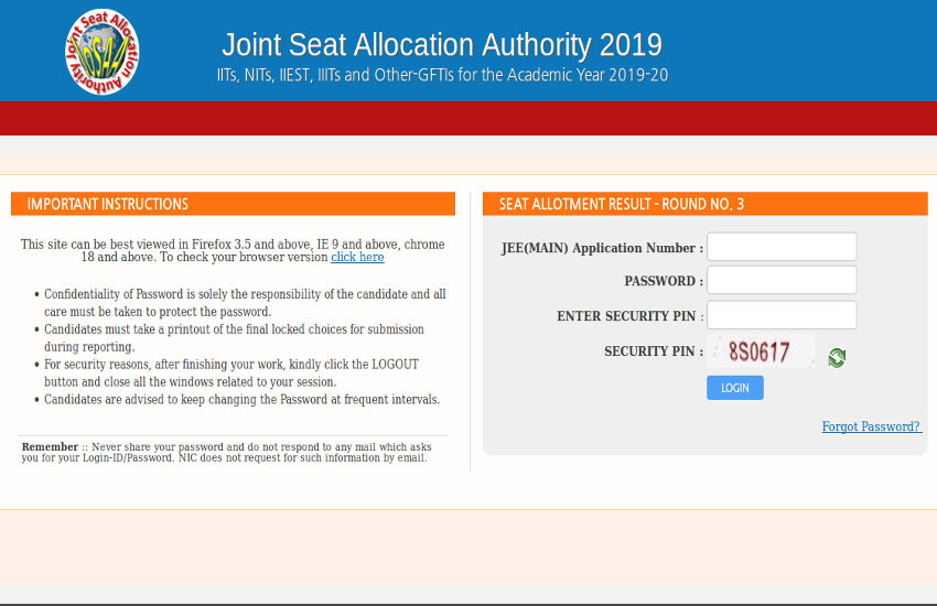 JoSAA seat allotment 2019 