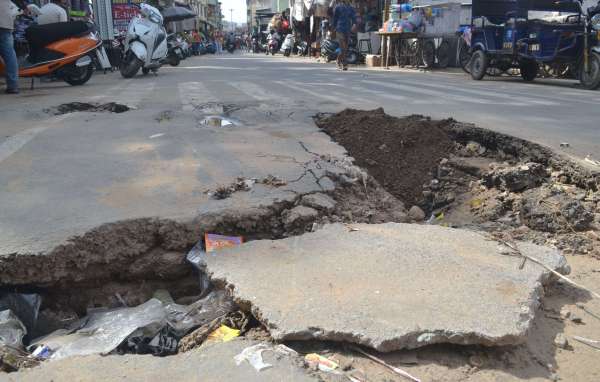 Potholes on the roads after rainy season