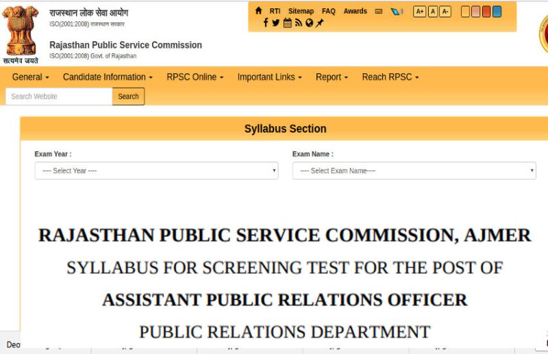 RPSC Public Relation Officer Syllabus 2019