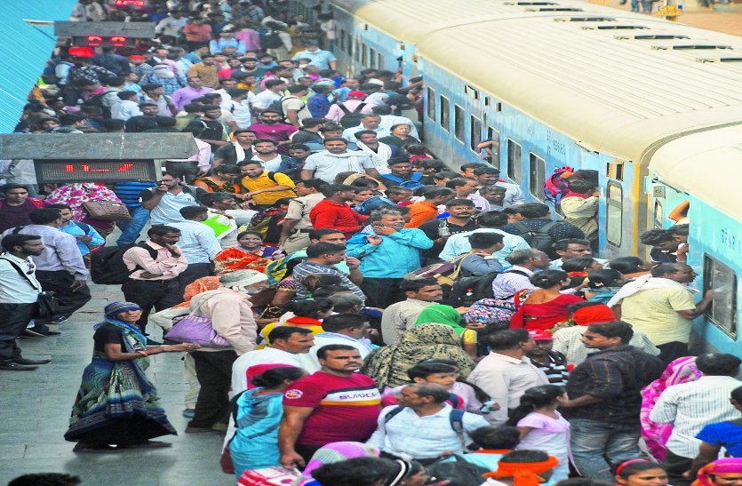 huge rush in train due to guru purnima at gwalior railway station