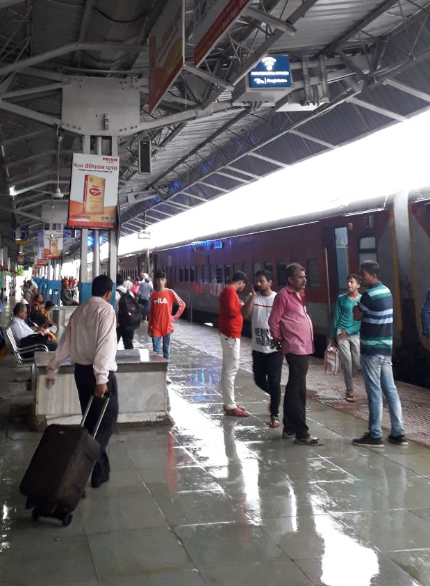 Rain water filled inside the platform at railway station