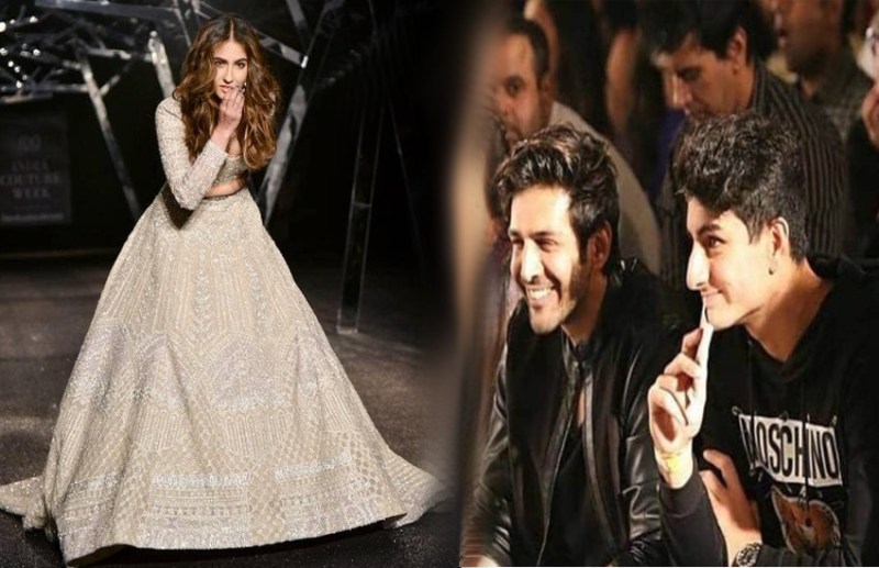 sara ali khan on ramp and kartik Ibrahim cheering