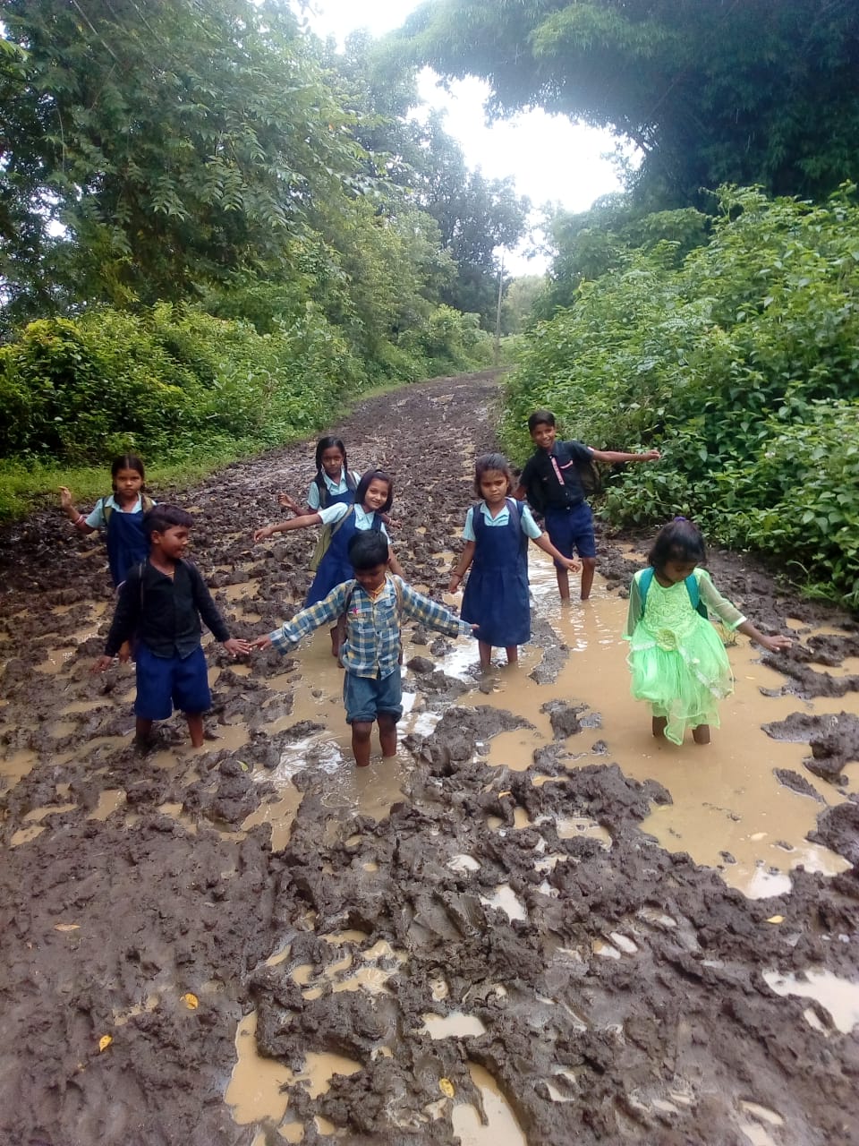 Mud to sunny road, troubled from children to elderly