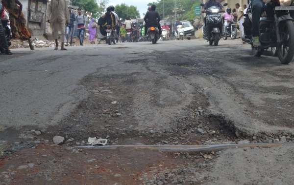 Broken roads in the city