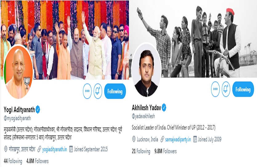 CM Yogi Adityanath or Akhilesh Yadav Followers on Social Media Twitter