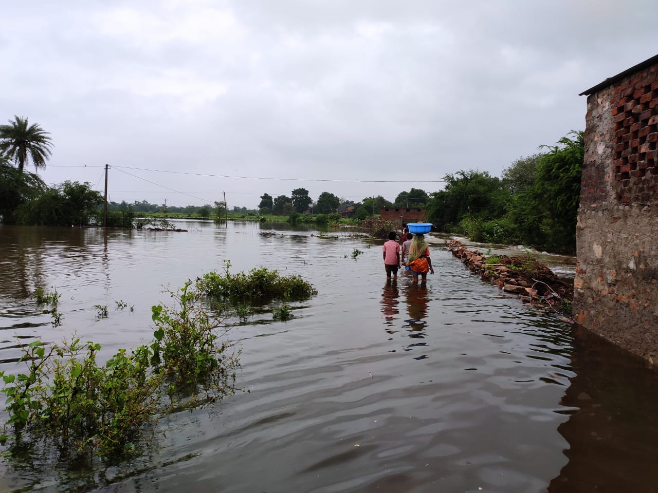Pond broken, water entered into village and fields