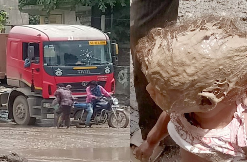 कटघोरा-पाली-बिलासपुर मार्ग की सड़क सबसे ज्यादा ख़राब स्थिति, बाइक पर जा रहे दंपती सड़क पर गिरे, मासूम सहित सभी कीचड़ से सन गए।