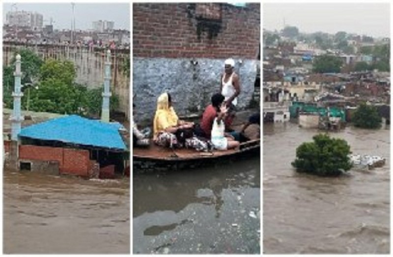 कोटा बैराज के 13 साल बाद खुले सभी 19 गेट, बस्तियां जलमग्न, निकली नावें, मोटर मार्केट में दो मंजिला छत की दीवार भरभराकर गिरी