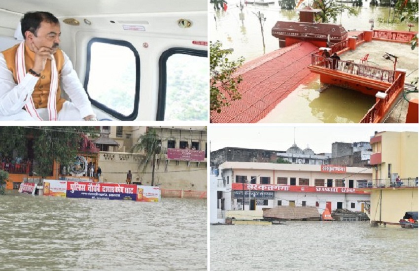 Deputy CM Keshav Maurya conduct aerial survey of flood area in Prayag