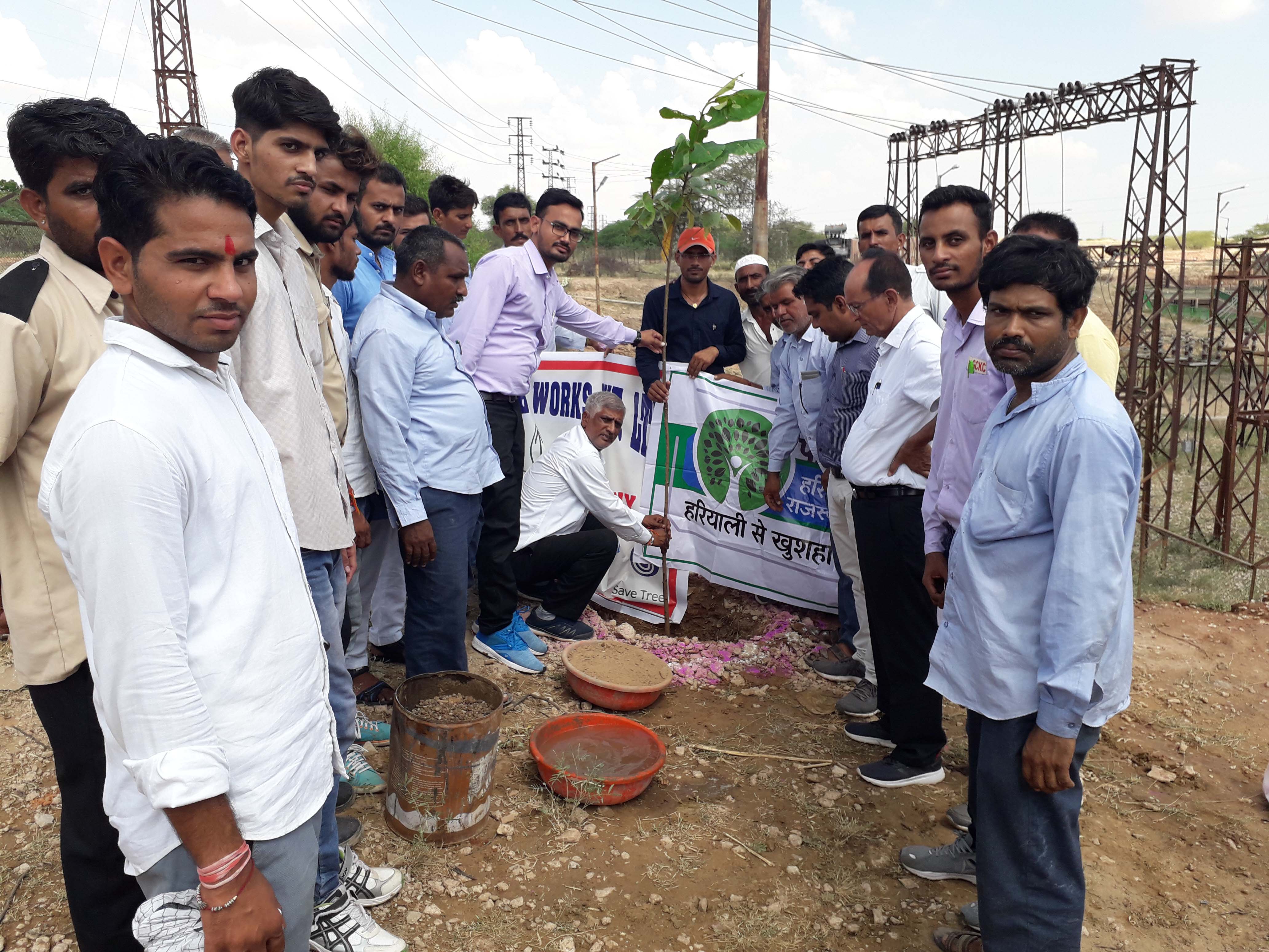 फलोदी. कैनाल के पीएस 5 पर पौधरोपण करते हुए कंपनी के अधिकारी व कर्मचारी