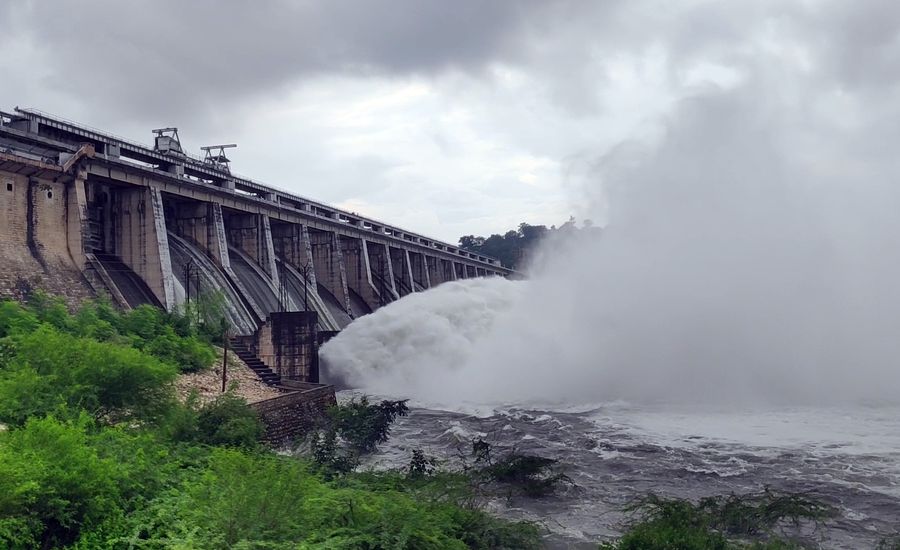 One of Gandhi Sagar and two gates of RPS dam opened