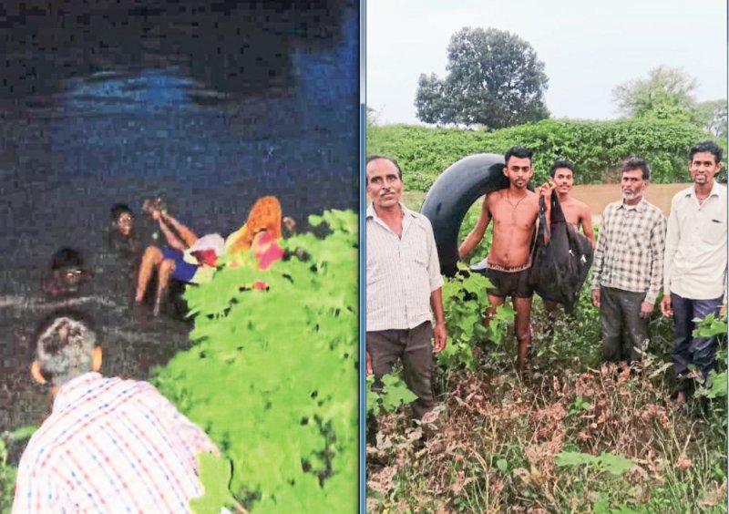 Satna news: Woman crossing in the river sitting on tube to go hospital