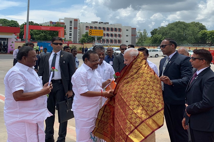 PM Modi Arrives Chennai to receive Xi Jinping in Mahabalipuram