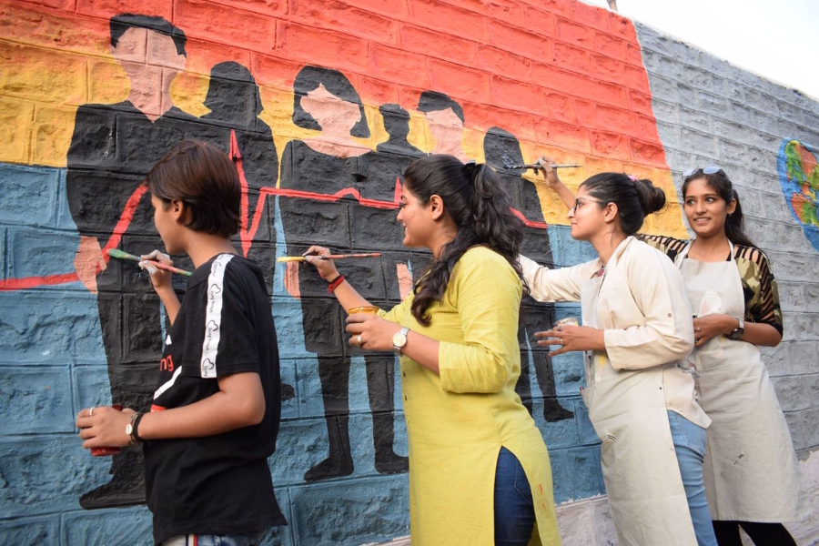 street paintings on walls at bhaskar circle and JDA office