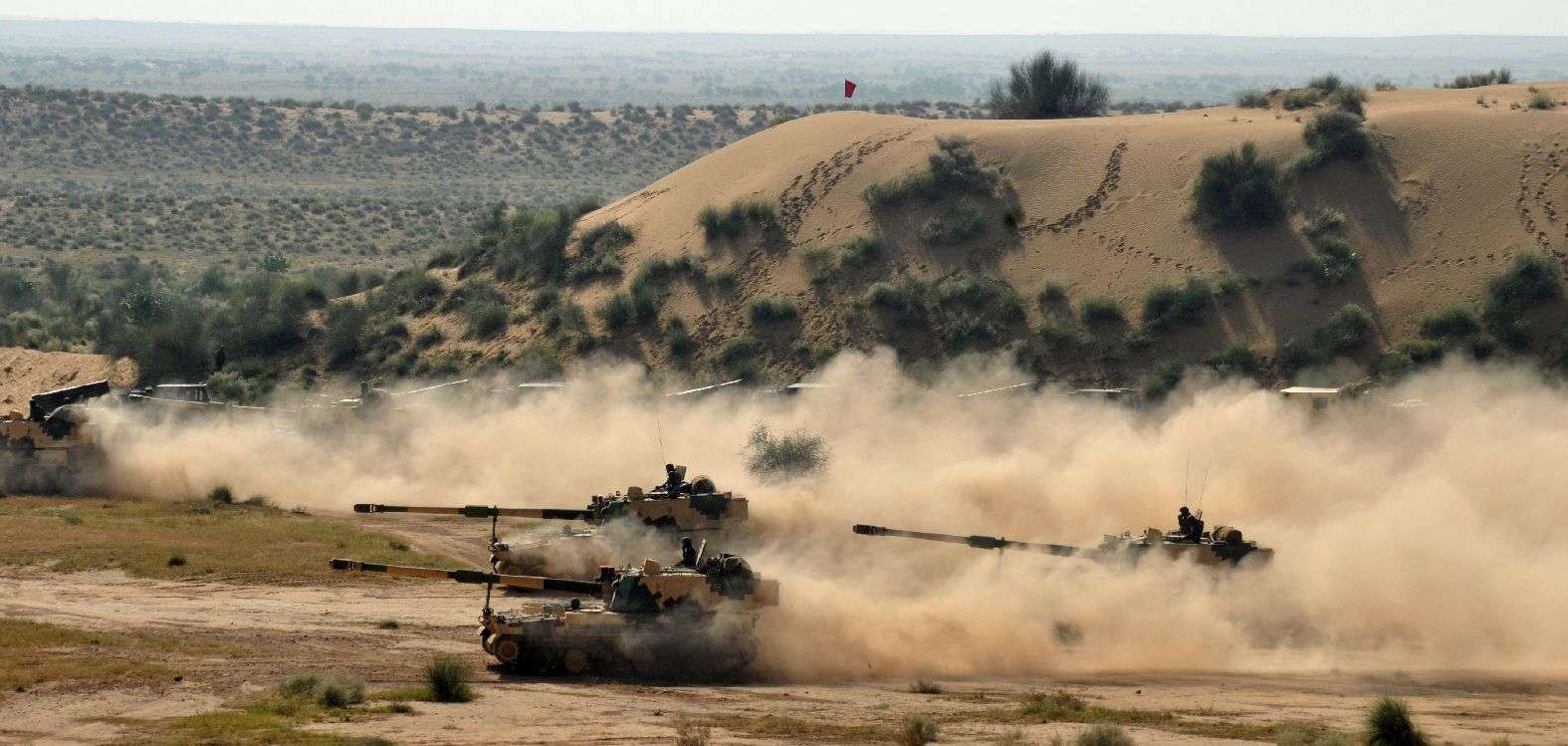 Army's Maneuvers in pokhran field firing range in jaisalmer