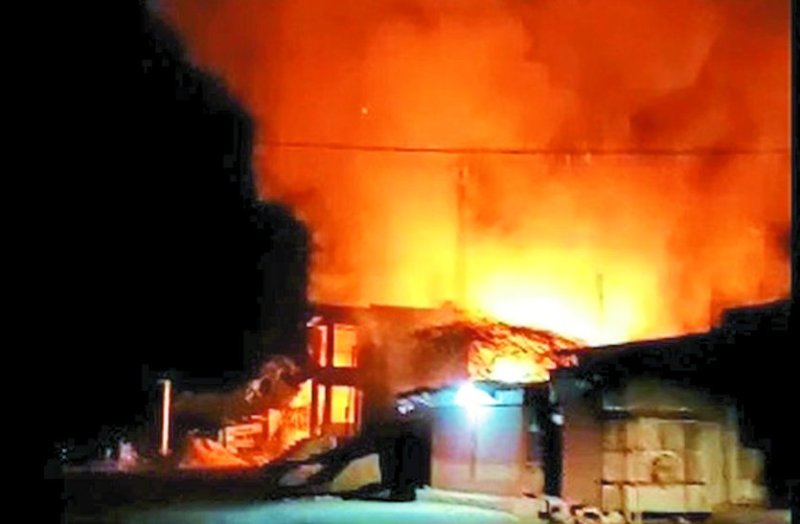 Compressor explodes in Puncture shop, fire