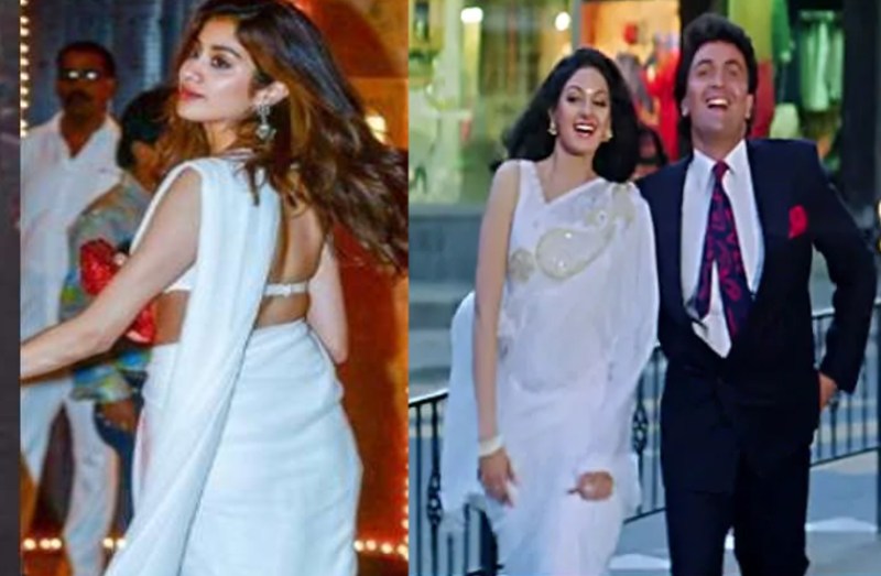 एक बार फिर जाह्नवी को देख आई श्रीदेवी की याद, सफेद साड़ी में दिखा 'चांदनी' लुक