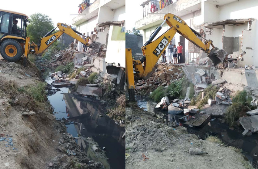 गलवा बांध की माइनर नम्बर एक पर किए गए अतिक्रमणों को जेसीबी से किया ध्वस्त