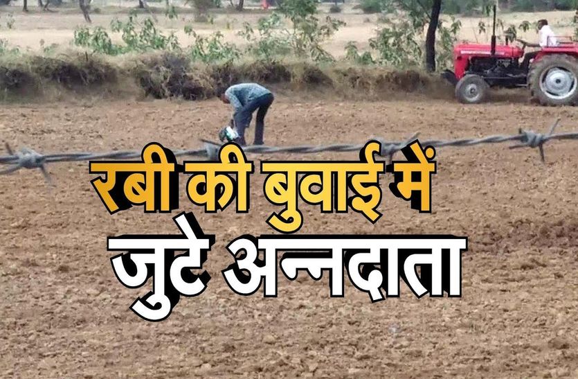 Farmers engaged in sowing of gram and wheat in bhilwara