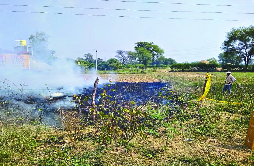 धान की कटाई के बाद किसान खेतों में जला रहे बचे अवशेष
