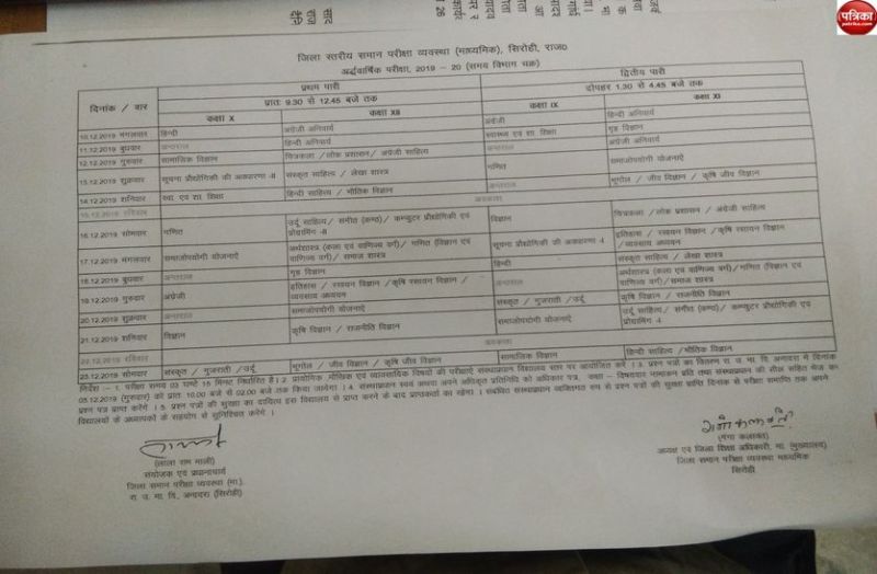 अद्र्धवार्षिक परीक्षा का टाइम टेबल जारी, 10 दिसम्बर से शुरू होंगी परीक्षाएं
