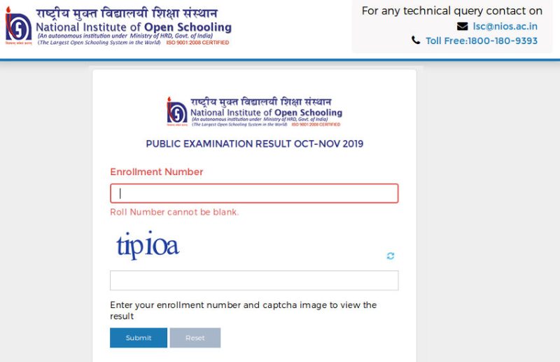NIOS Class 10th, 12th Result October 2019