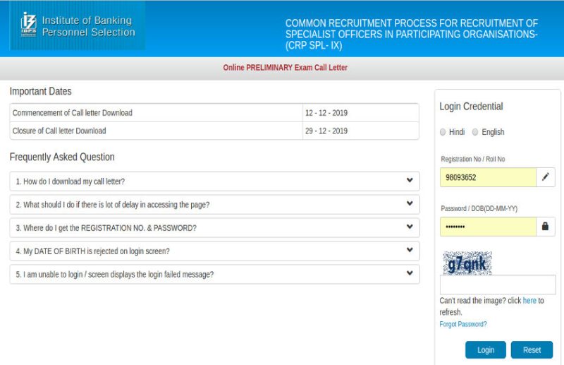 IBPS SO Admit Card 2019
