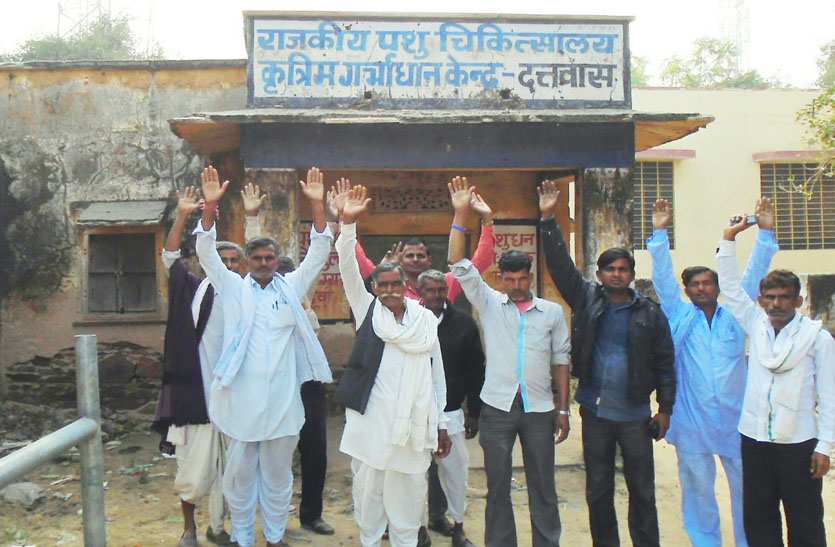 2 वर्ष से नहीं हैं पशु चिकित्सक, ग्रामीणों ने पशु चिकित्सालय पर किया प्रदर्शन