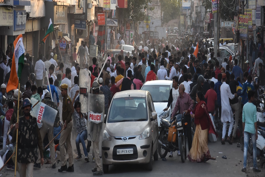 stone pelting on police by protesters in jodhpur on CAB and NRC