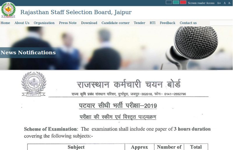 RSMSSB Patwar Syllabus Recruitment 2019 