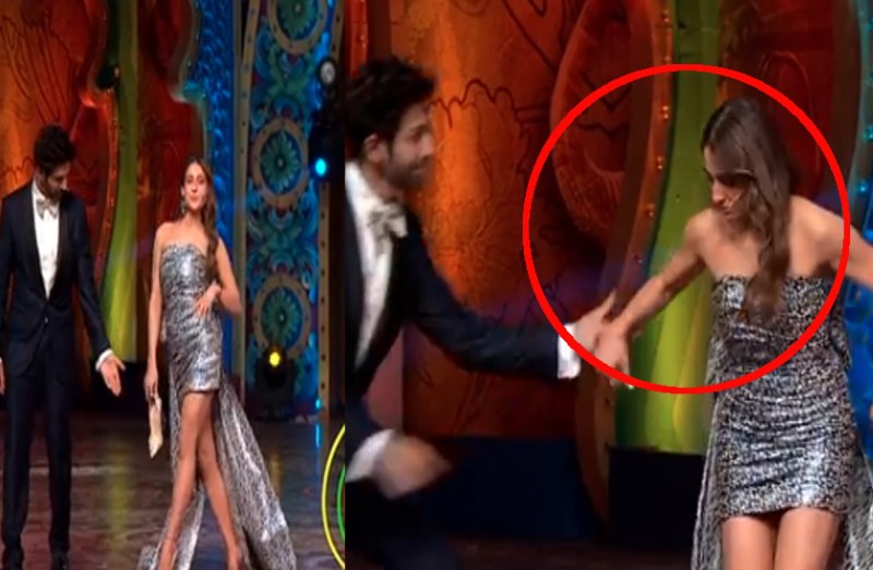 मुंह के बल गिर जाती सारा अली खान, ऐन मौके पर कार्तिक ने ऐसे की मदद, देखें वीडियो