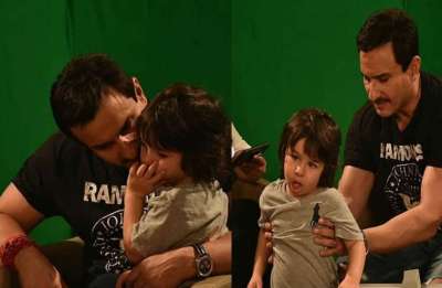 Photos: पापा सैफ के साथ उनकी फिल्म 'जवानी जानेमन' का प्रमोशन करने पहुंचे तैमूर