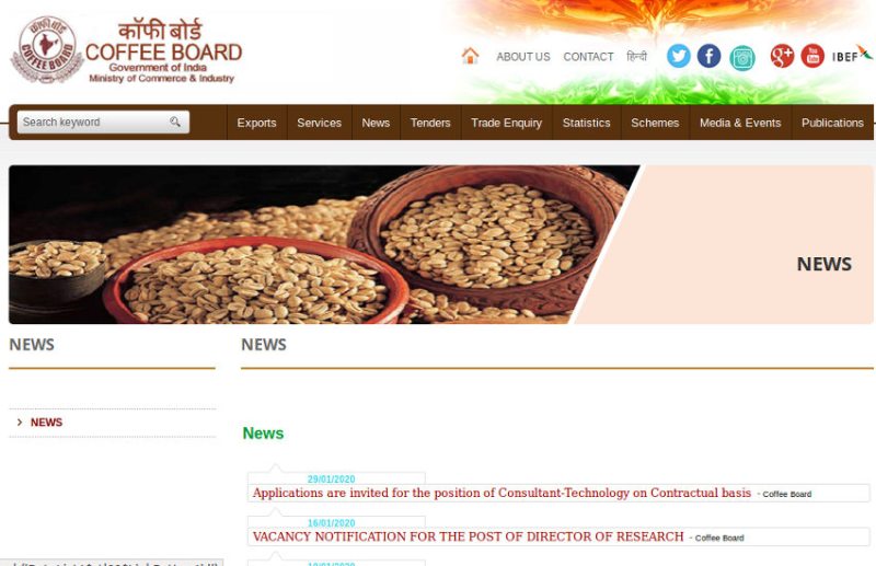 Coffee Board Recruitment 2020