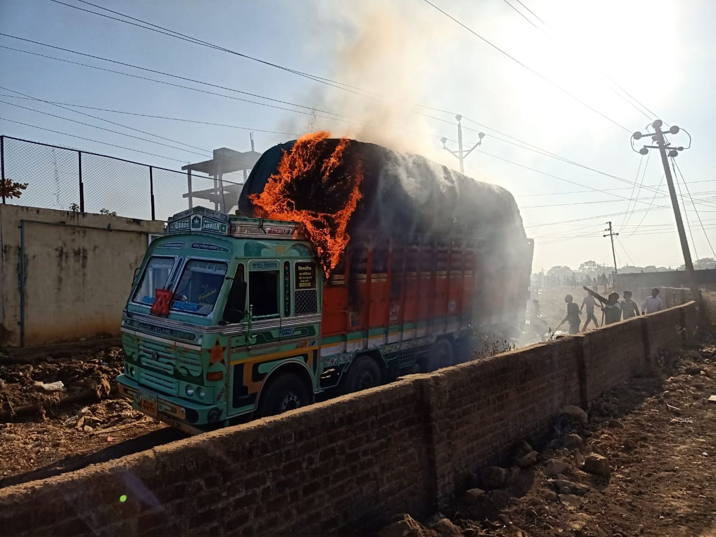 Trolley filled with cotton caught fire,Trolley filled with cotton caught fire