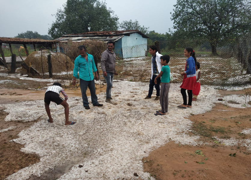 सरगुजा में बारिश के साथ जमकर गिरे ओले, फसलों को हुआ नुकसान, ओलों के बीच मस्ती करते दिखे लोग