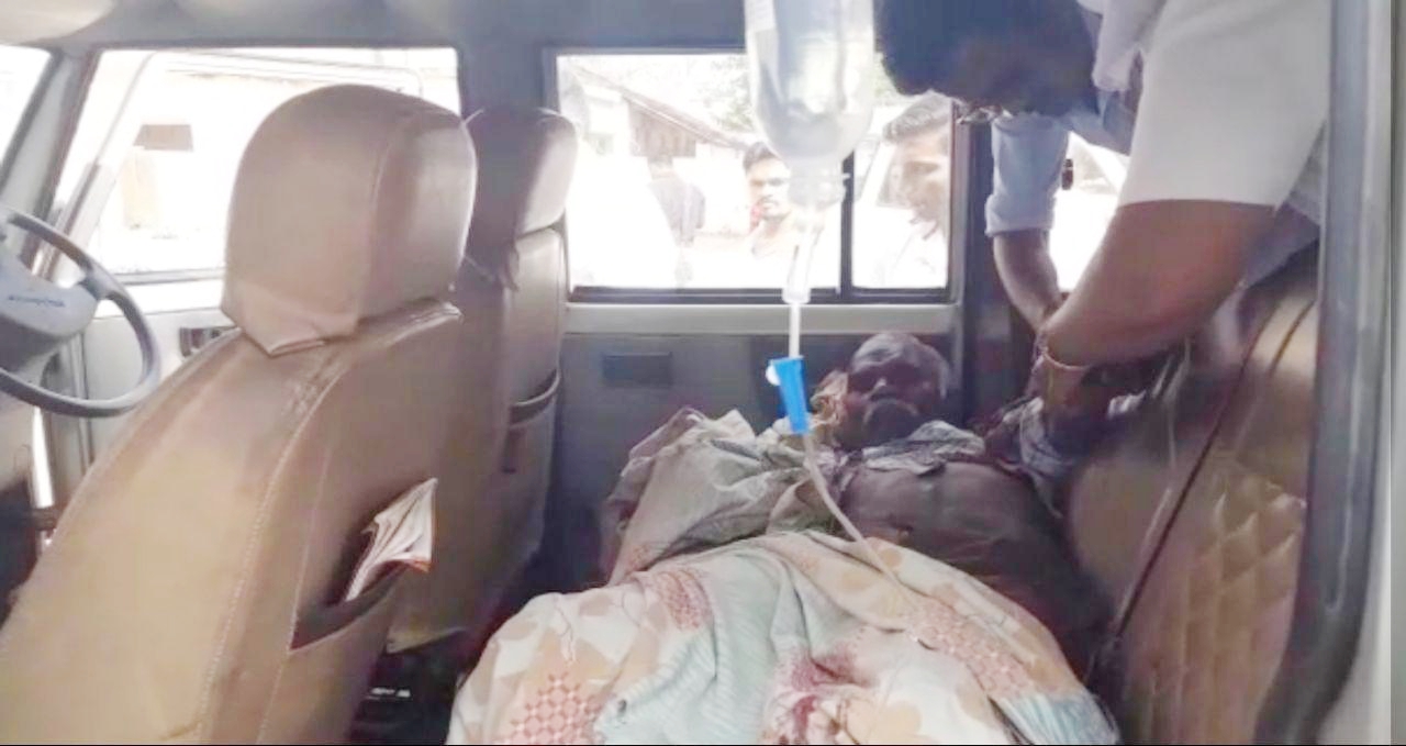 Farmer's hand chopped in machine