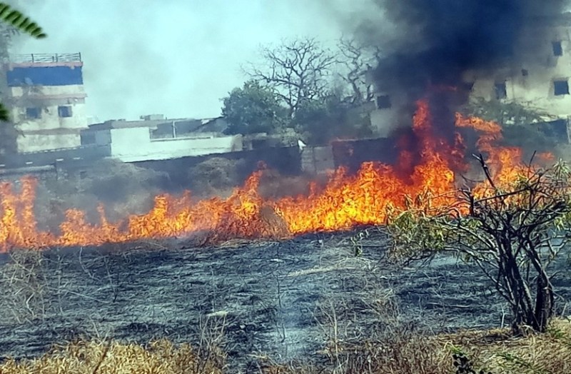 मंडार : अचानक आग पेचके में आग से घास व कचरा राख